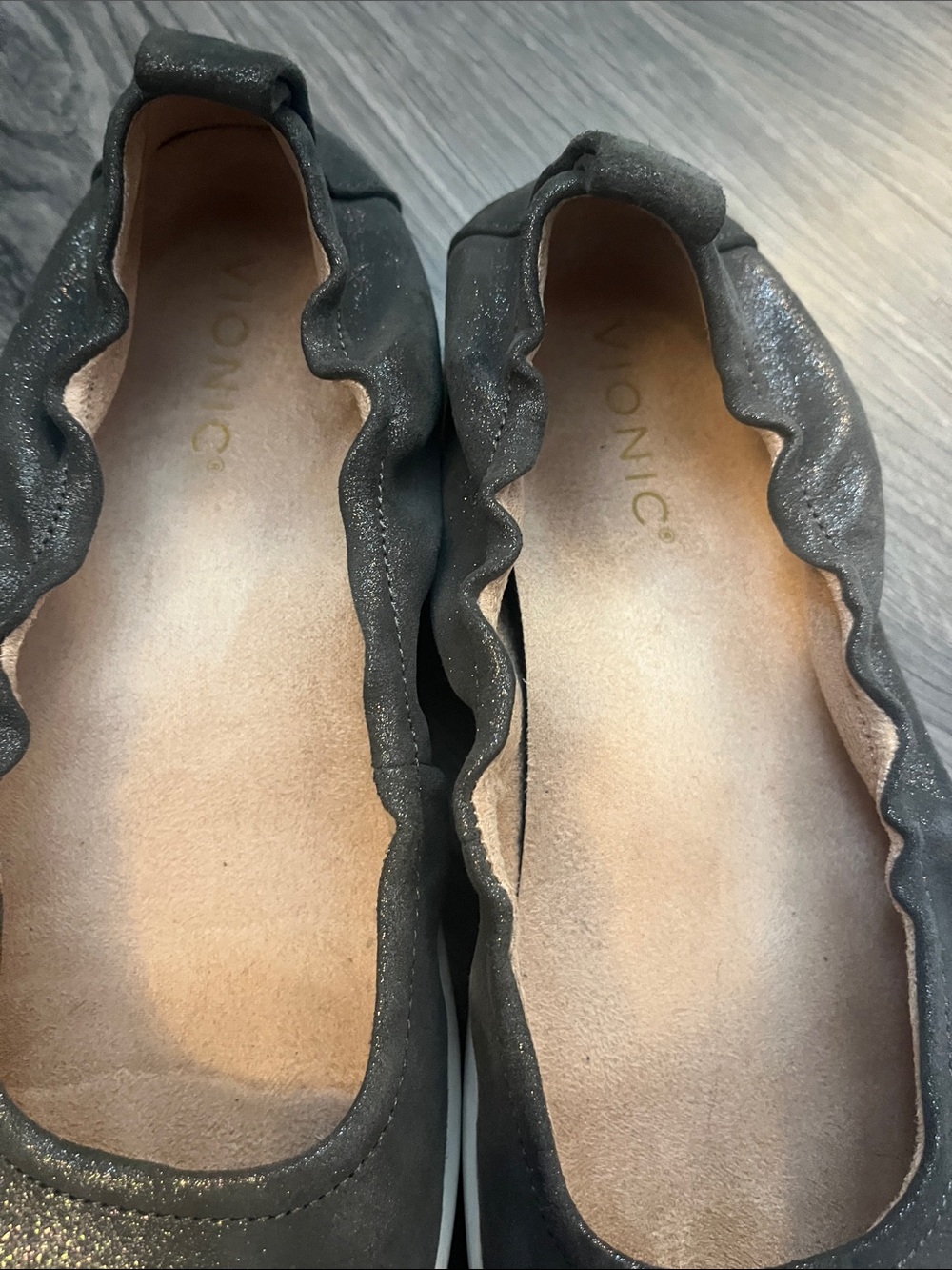 Vionic Gunmetal Ruffled Slip-On Ballet Flats - Picture 2 of 5